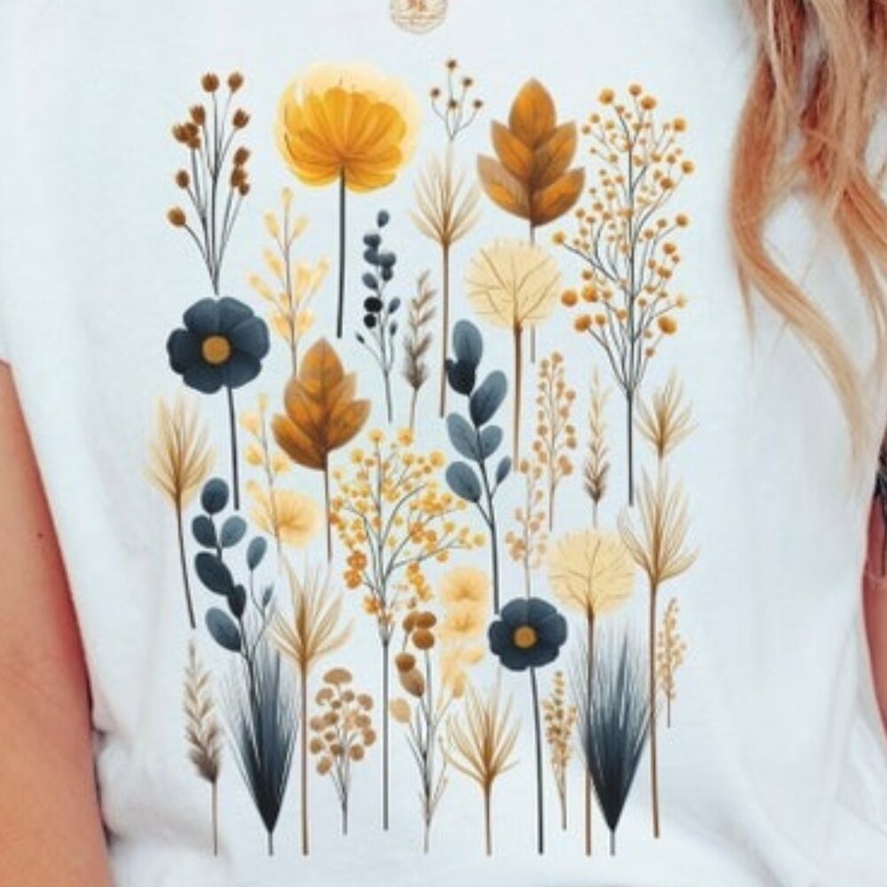 Flower Blossoms TShirt, Boho Style, Pressed Flowers T-Shirt, Cottagecore T Shirt - Picture 2 of 4